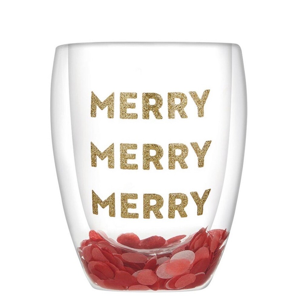 Slant Collections Stemless Wine Glass 10oz Merry Merry Merry Gold